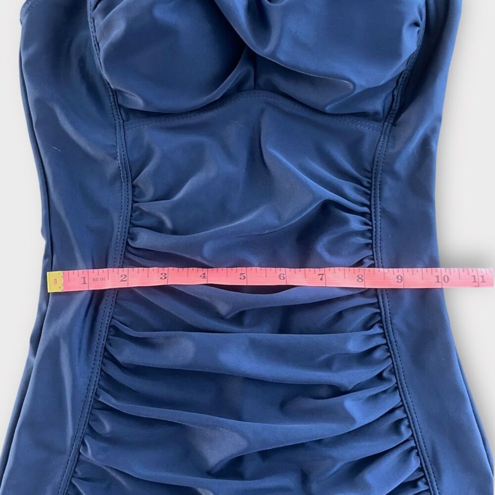 Vintage Inspired Halter One Piece Swimsuit Blue Ruched Retro Style Size M - Picture 5 of 7